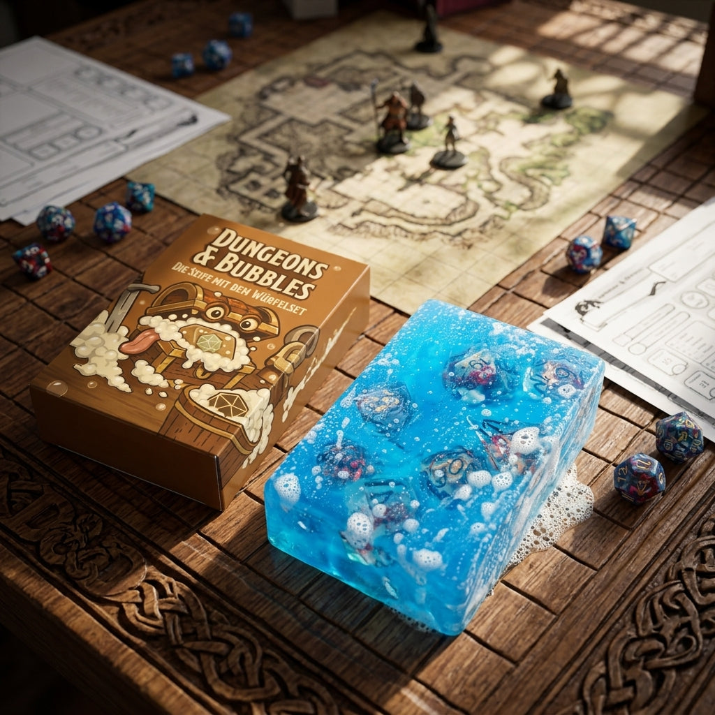 Dungeons and Bubbles Pen and Paper Seife mit Würfelset, Pen and Paper Geschenk, Fantasy Scents