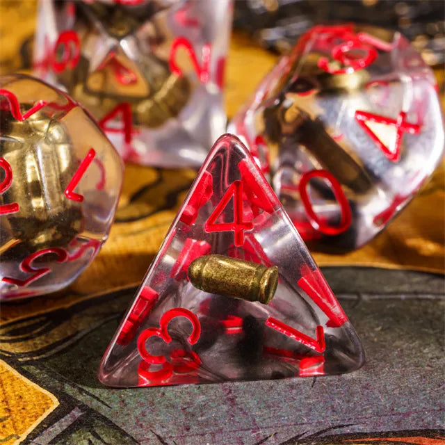 Resin Würfelset „Bullet“ Polyeder Würfel 7 teilig für Pen and Paper RPG