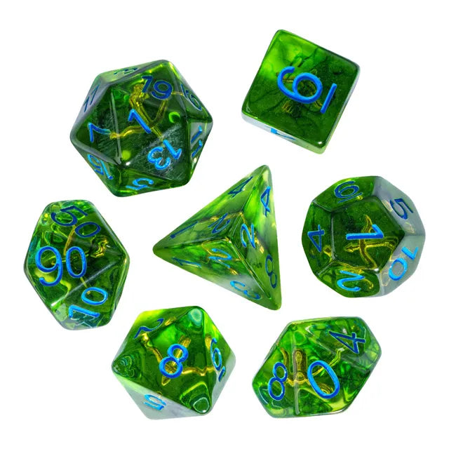 DND Würfelset „Klassenwürfel“ Resin Polyeder Würfel 7 teilig mit Klassenlogo