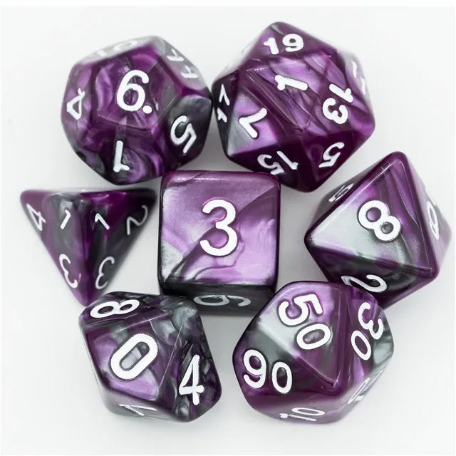 DND Würfelset „Farbmix“ Polyeder Acryl Würfel 7 teilig für Dungeons and Dragons und RPG