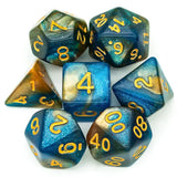 DND Würfelset „Color Mixed Glitter“ Polyeder Acryl Würfel 7 teilig mit Goldzahlen