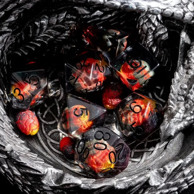 DND Würfelset „Dinosaurier Ei“ Resin Polyeder Würfel 7 teilig für Dungeons and Dragons und RPG