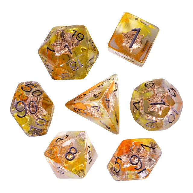 DND Würfelset „Klassenwürfel“ Resin Polyeder Würfel 7 teilig mit Klassenlogo