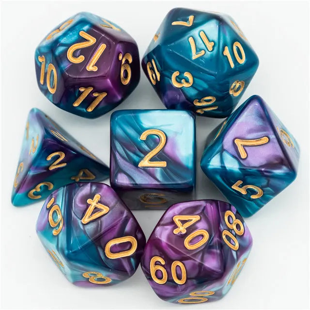 DND Würfelset „Farbmix“ Polyeder Acryl Würfel 7 teilig für Dungeons and Dragons und RPG