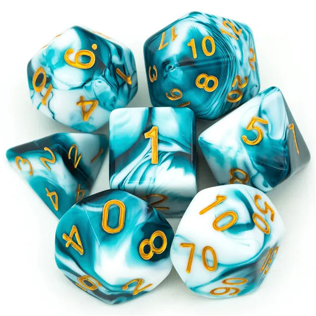 DND Würfelset „Farbmix“ Polyeder Acryl Würfel 7 teilig für Dungeons and Dragons und RPG