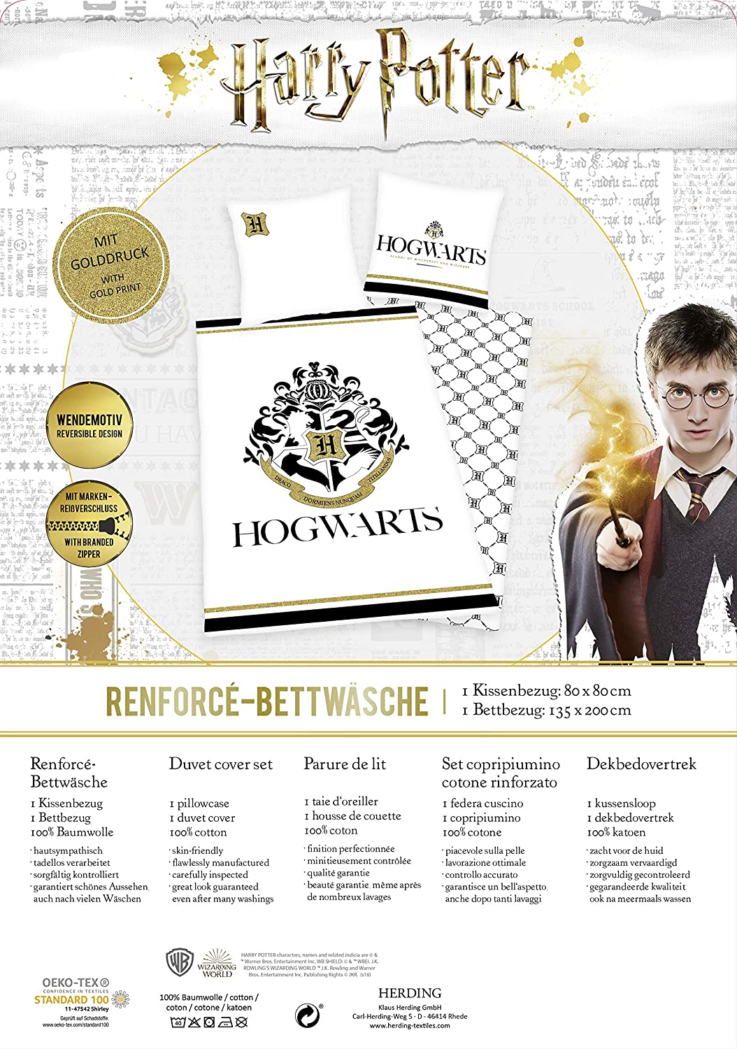 Harry Potter - Hogwarts - Bettwäsche mit Golddruck