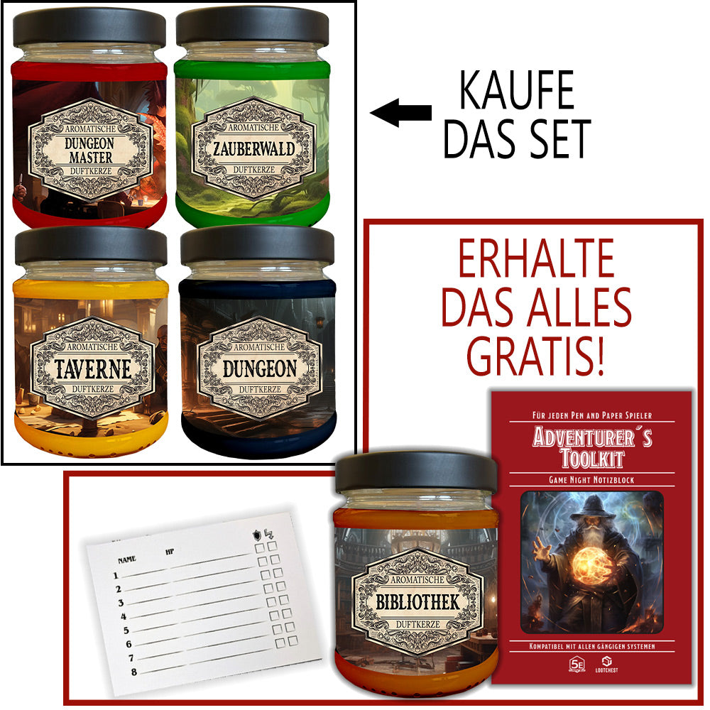 Rollenspiel Duftkerzen Abenteurer Bundle - 4er-Set + GRATIS Extras