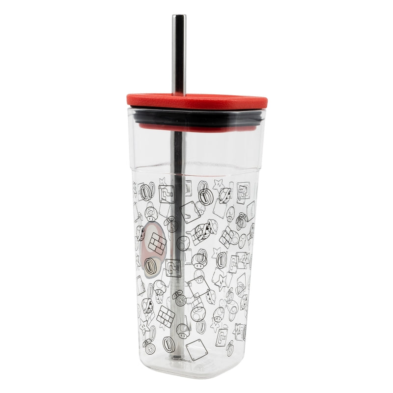 Super Mario - Powerpilz - Trinkbecher mit Edelstahl Strohhalm