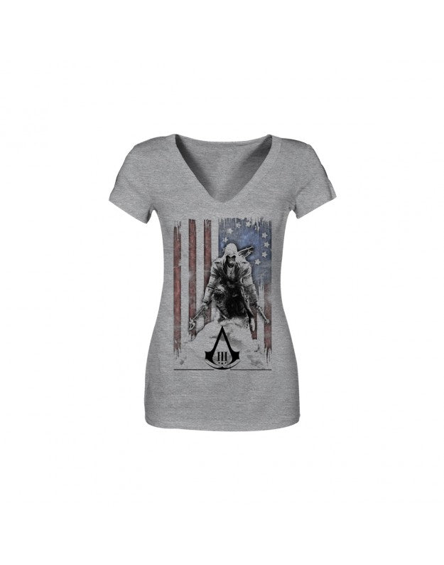 Assassins Creed III - Connor und Amerika-Flagge - T-Shirt Damen