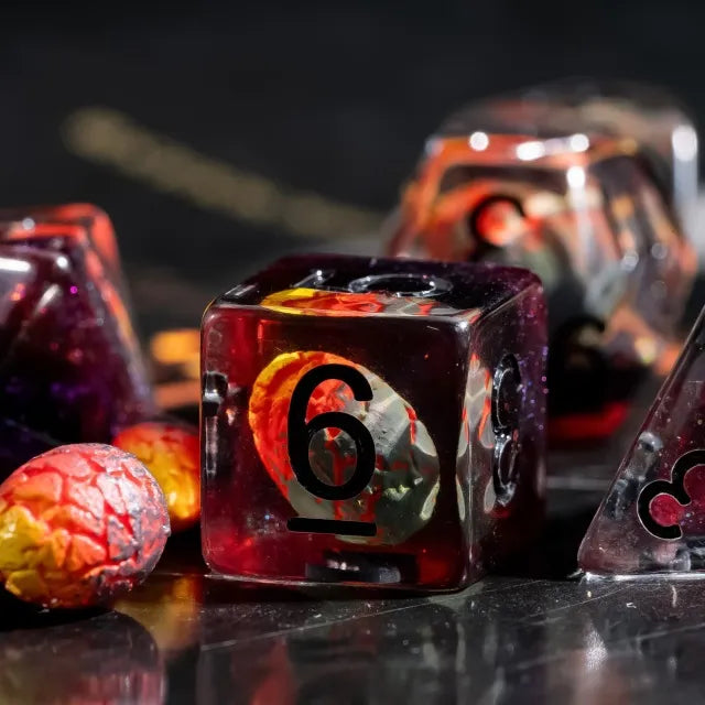 DND Würfelset „Dinosaurier Ei“ Resin Polyeder Würfel 7 teilig für Dungeons and Dragons und RPG
