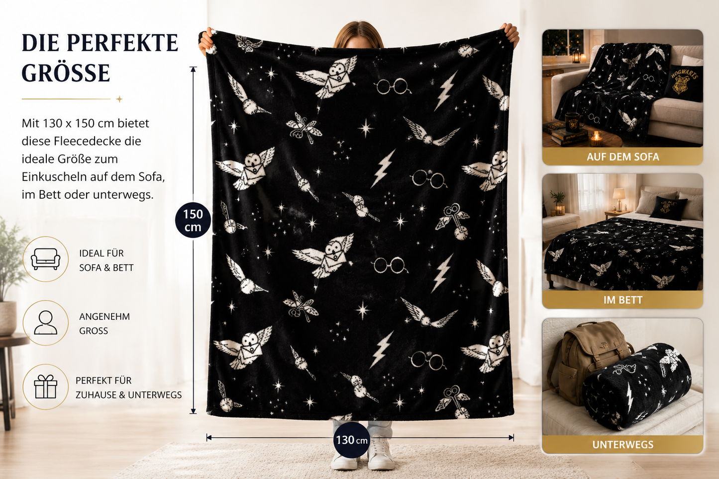 Harry Potter Fleecedecke, Hogwarts Geschenk für Harry Potter Fans