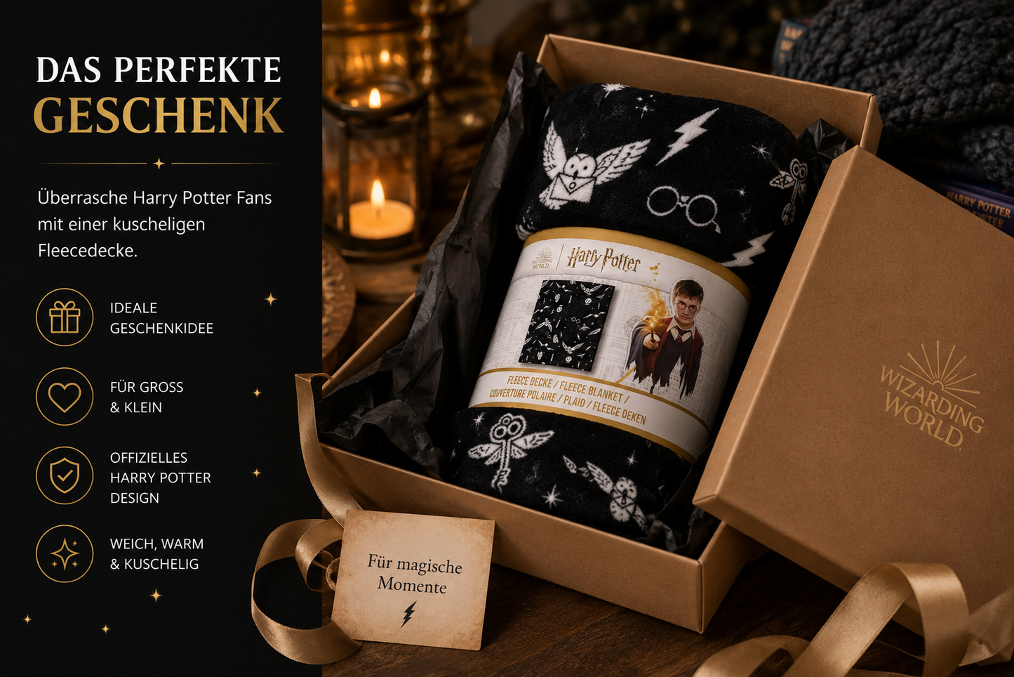Harry Potter - Supersoft Fleece Blanket - black/white - 130x150 cm