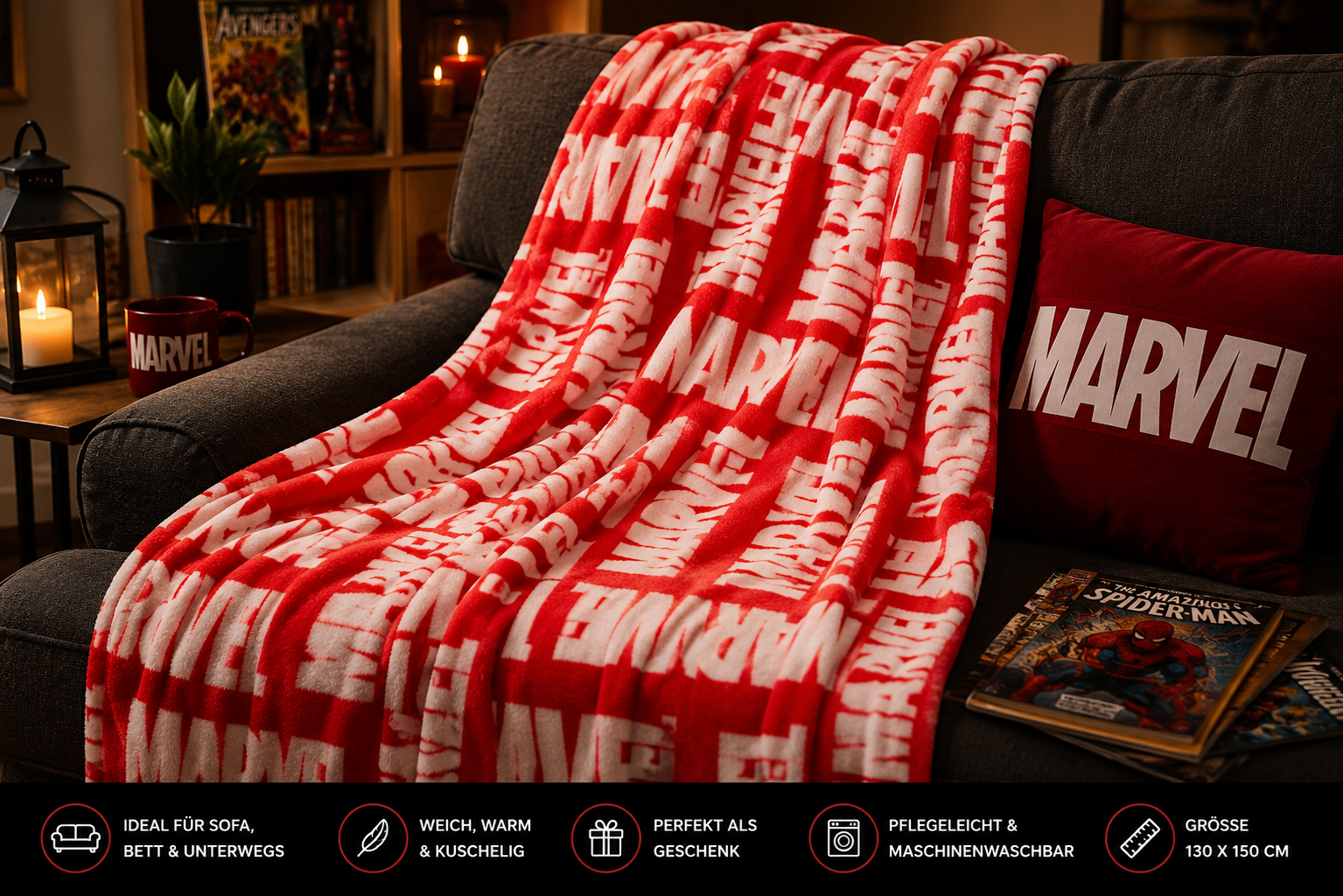 Marvel - Supersoft fleece blanket - red/white - 130x150 cm
