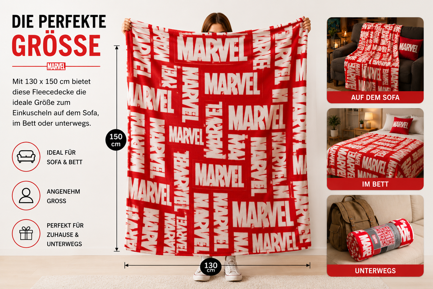 Marvel - Supersoft fleece blanket - red/white - 130x150 cm