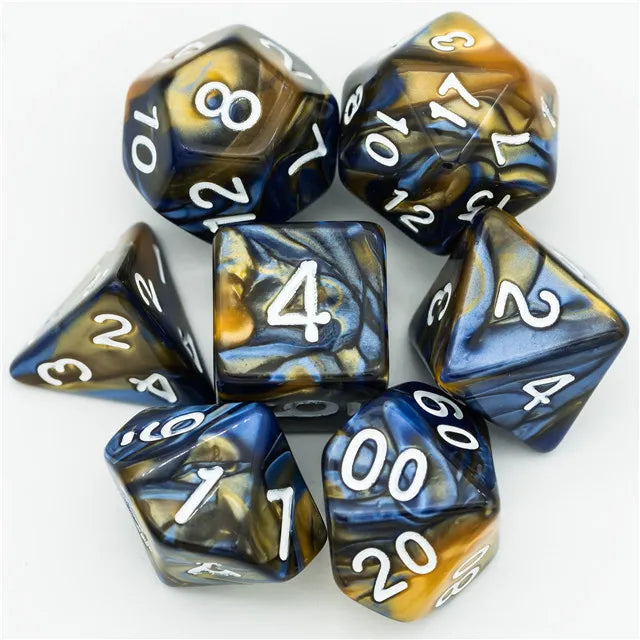 DND Würfelset „Farbmix“ Polyeder Acryl Würfel 7 teilig für Dungeons and Dragons und RPG