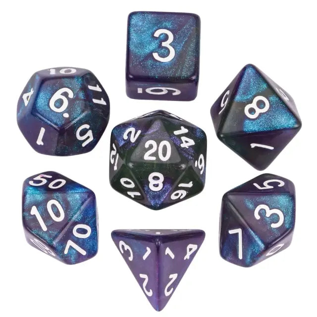 DND Würfelset „Durchsichtiger Glitzer“ Polyeder Acryl Würfel 7 teilig für Dungeons and Dragons und RPG