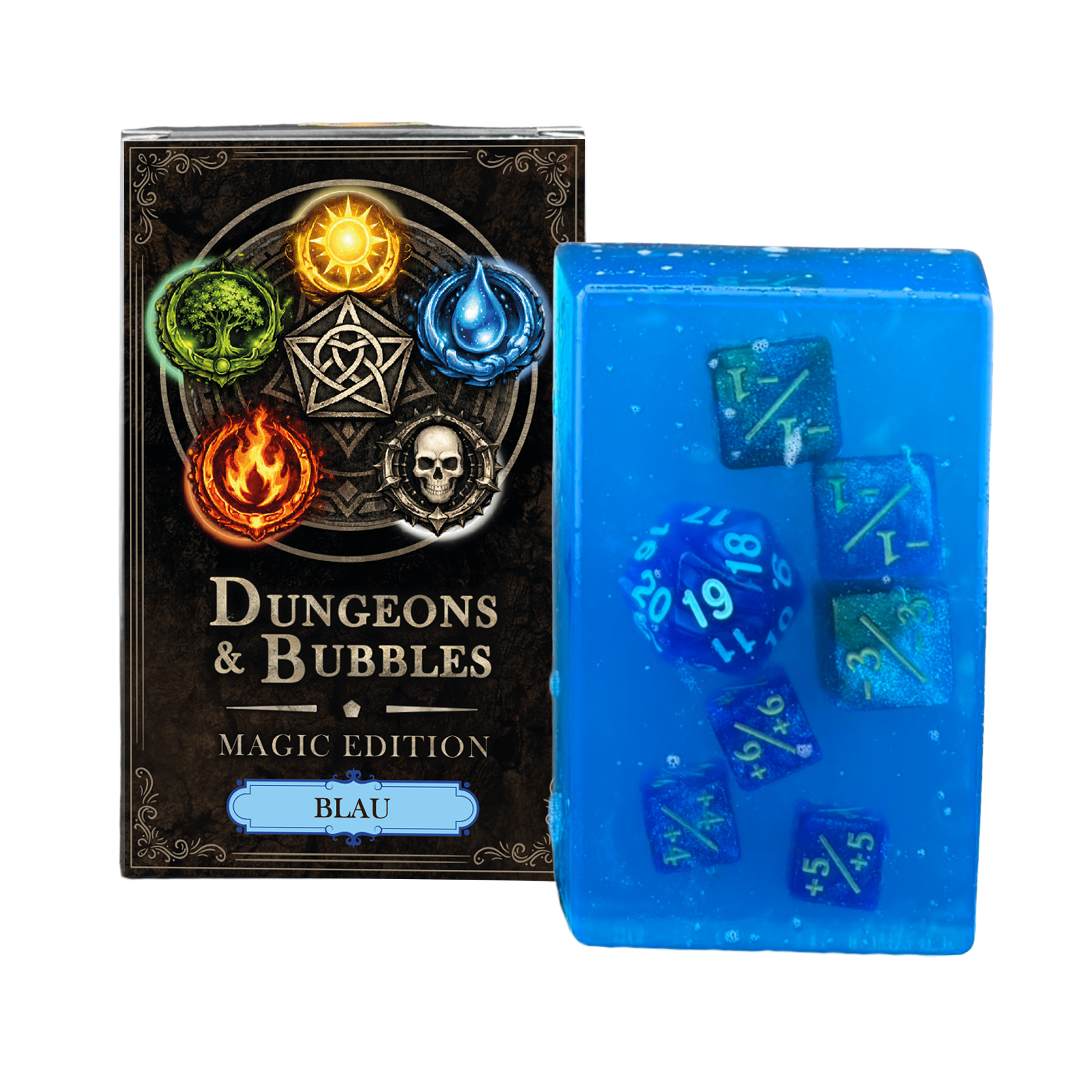 Seife mit Magic Würfeln - Geschenk für Magic Spieler, Magic Zubehör, Blau
