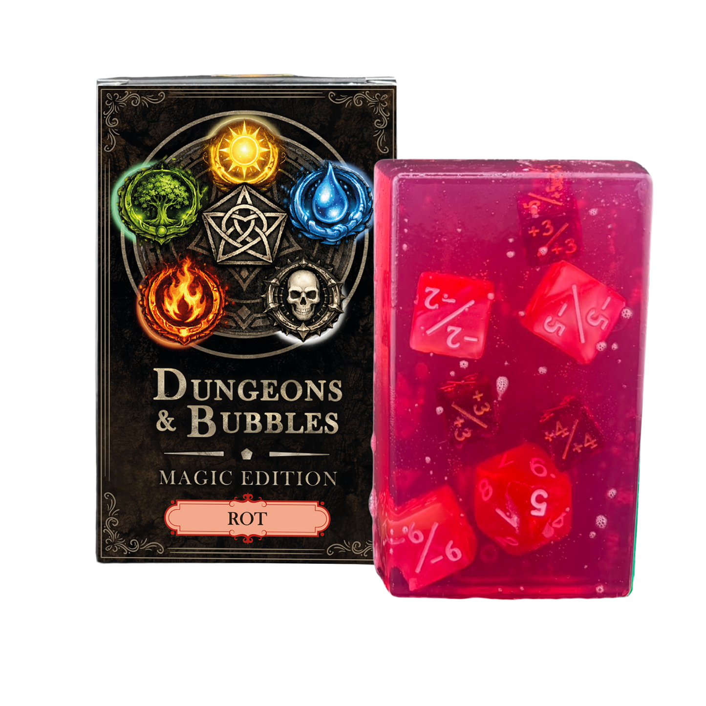 Seife mit Magic Würfeln - Geschenk für Magic Spieler, Magic Zubehör, Rot