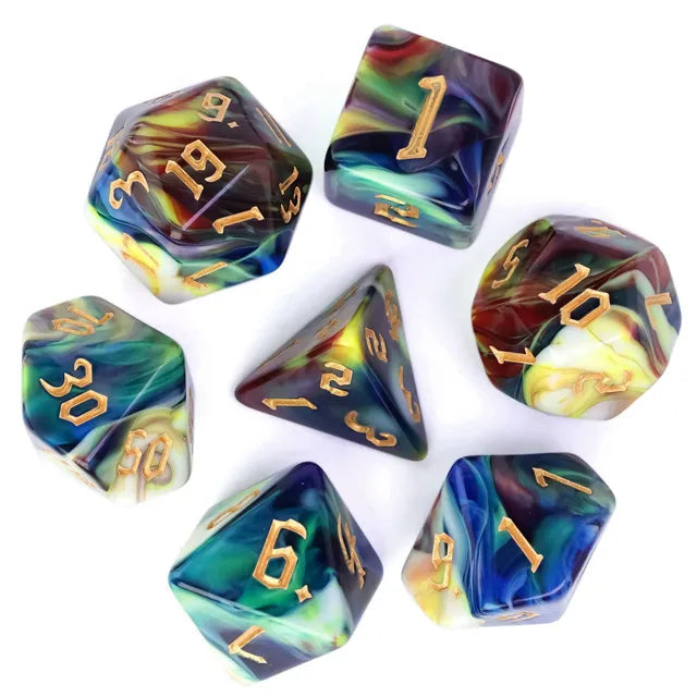 DND Würfelset „4 Farben“ Polyeder Acryl Würfel 7 teilig für Dungeons and Dragons und RPG