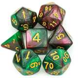 DND Würfelset „Color Mixed Glitter“ Polyeder Acryl Würfel 7 teilig mit Goldzahlen
