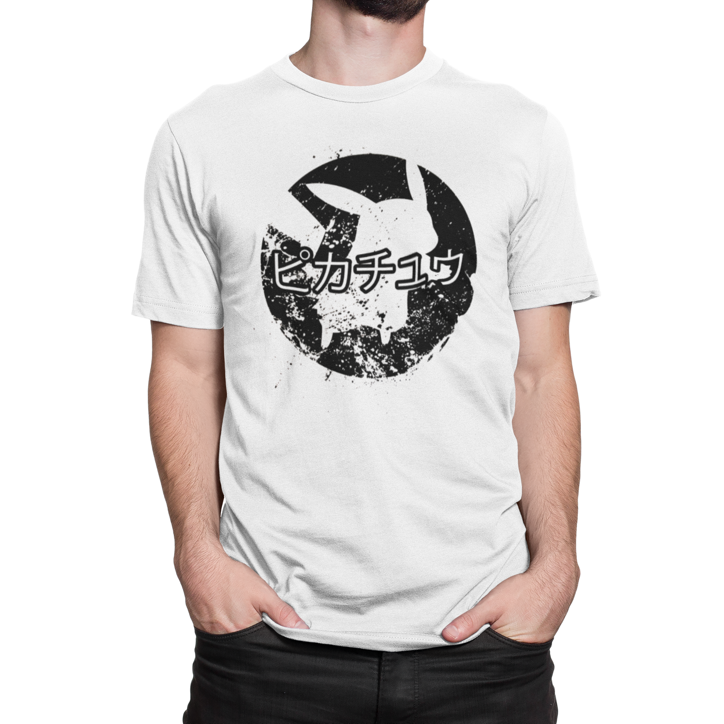 Pokémon - Pikachu T-Shirt (schwarz-weiß) Größe L