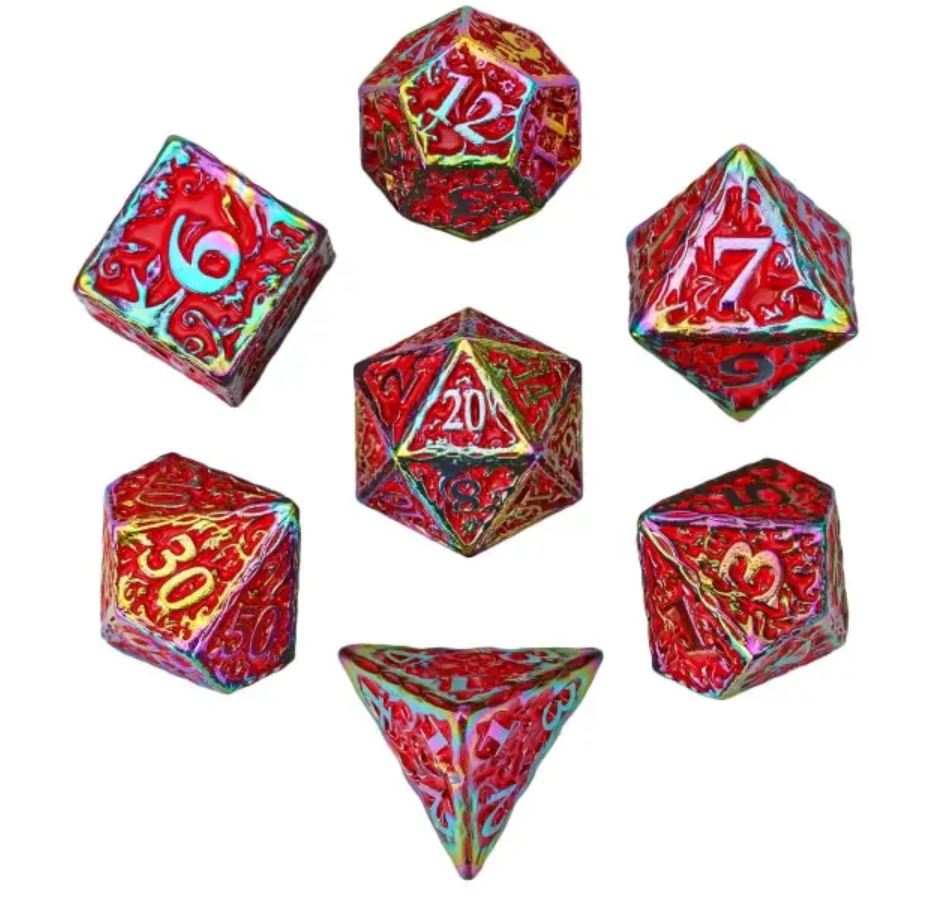 Pen and Paper - Metall Würfel Set - Regenbogen & Rot (Druide)