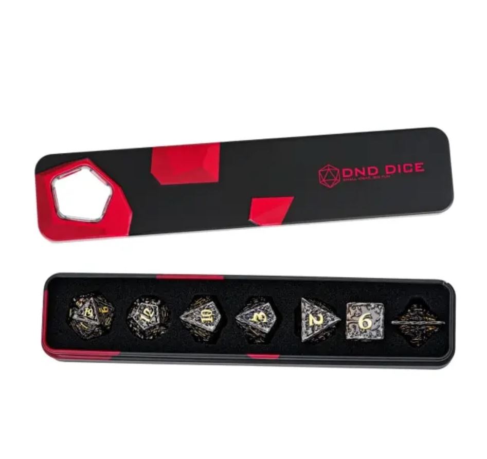 Pen and Paper - Metall Würfel Set - Schwarz/Gold (Druide)
