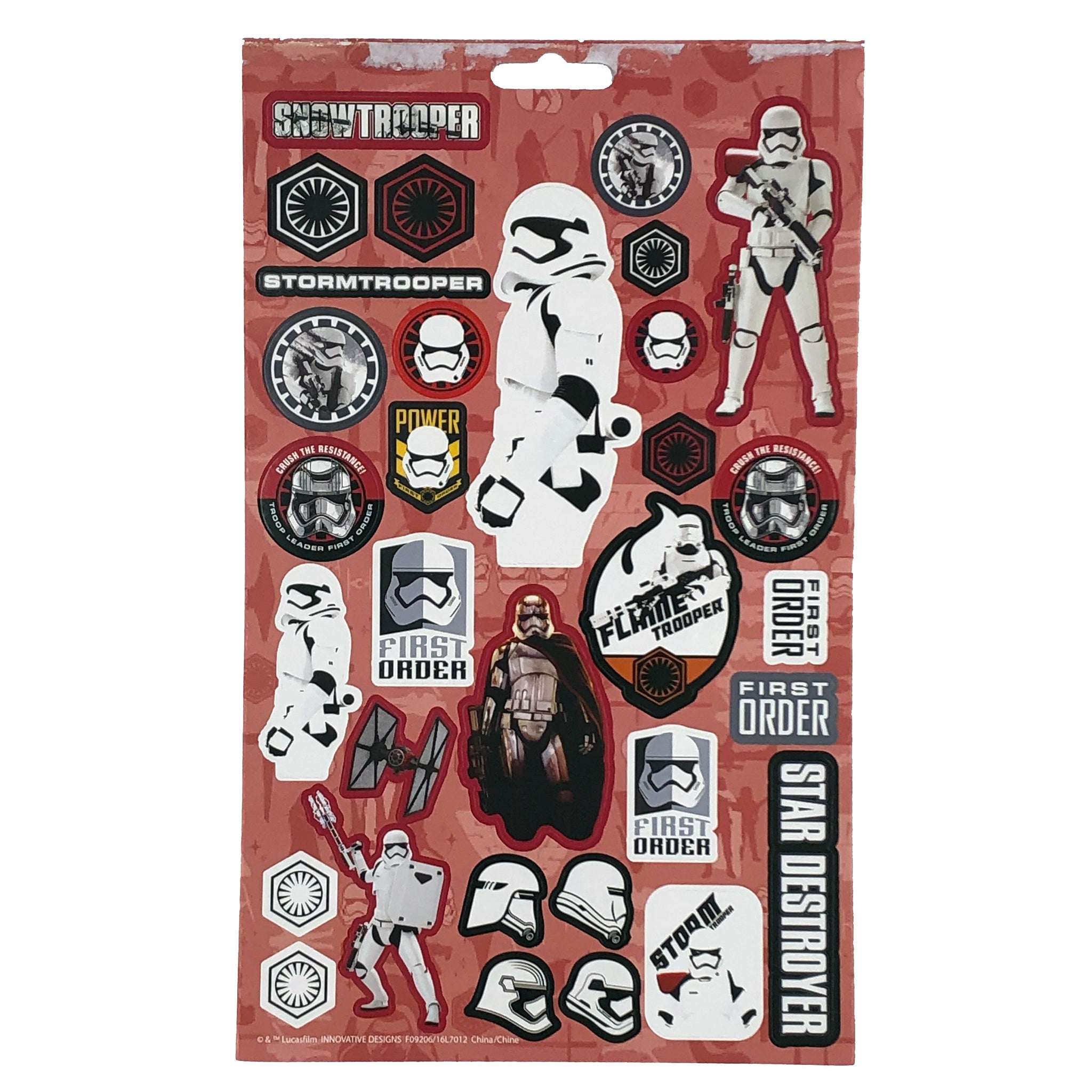 Coole Aufkleber mit Motiven von Rey, Kylo Ren, BB-8 und den Imperiallen Stormtroopern aus der letzten Trilogie der Star Wars Reihe.