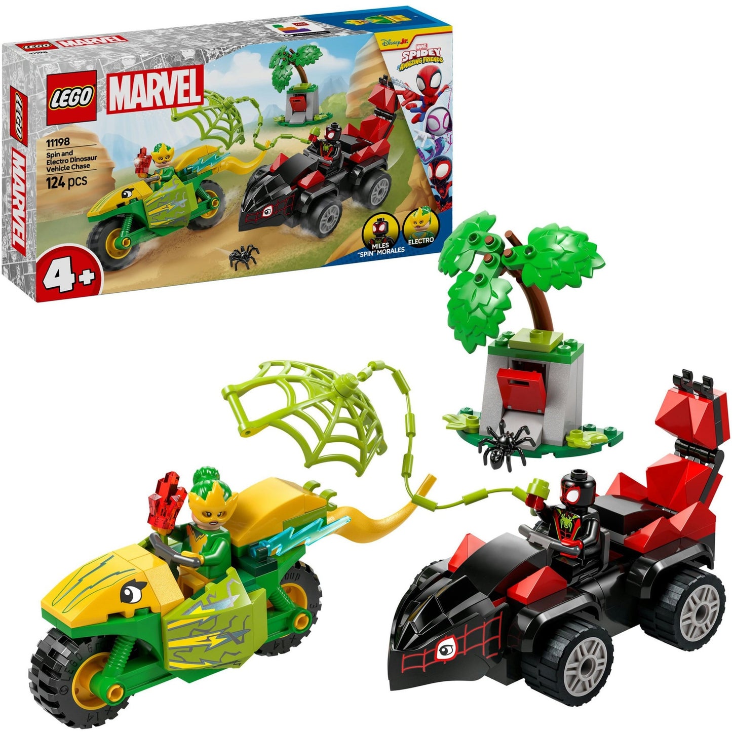11198 Marvel Spidey und seine Super-Freunde Actionspaß mit Spin und Electro in ihren Dino-Flitzern, Konstruktionsspielzeug